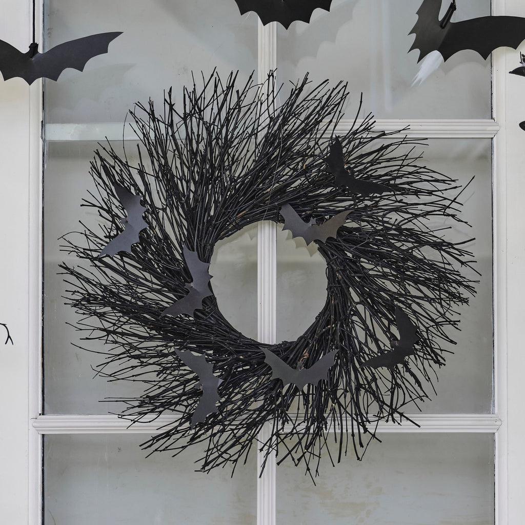 Black Twig Halloween Wreath with Bats- 5 Inner Pack