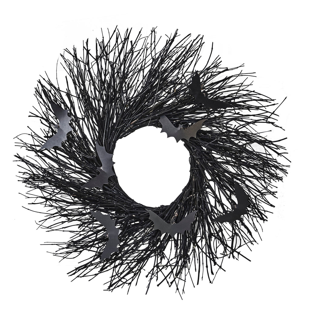 Black Twig Halloween Wreath with Bats