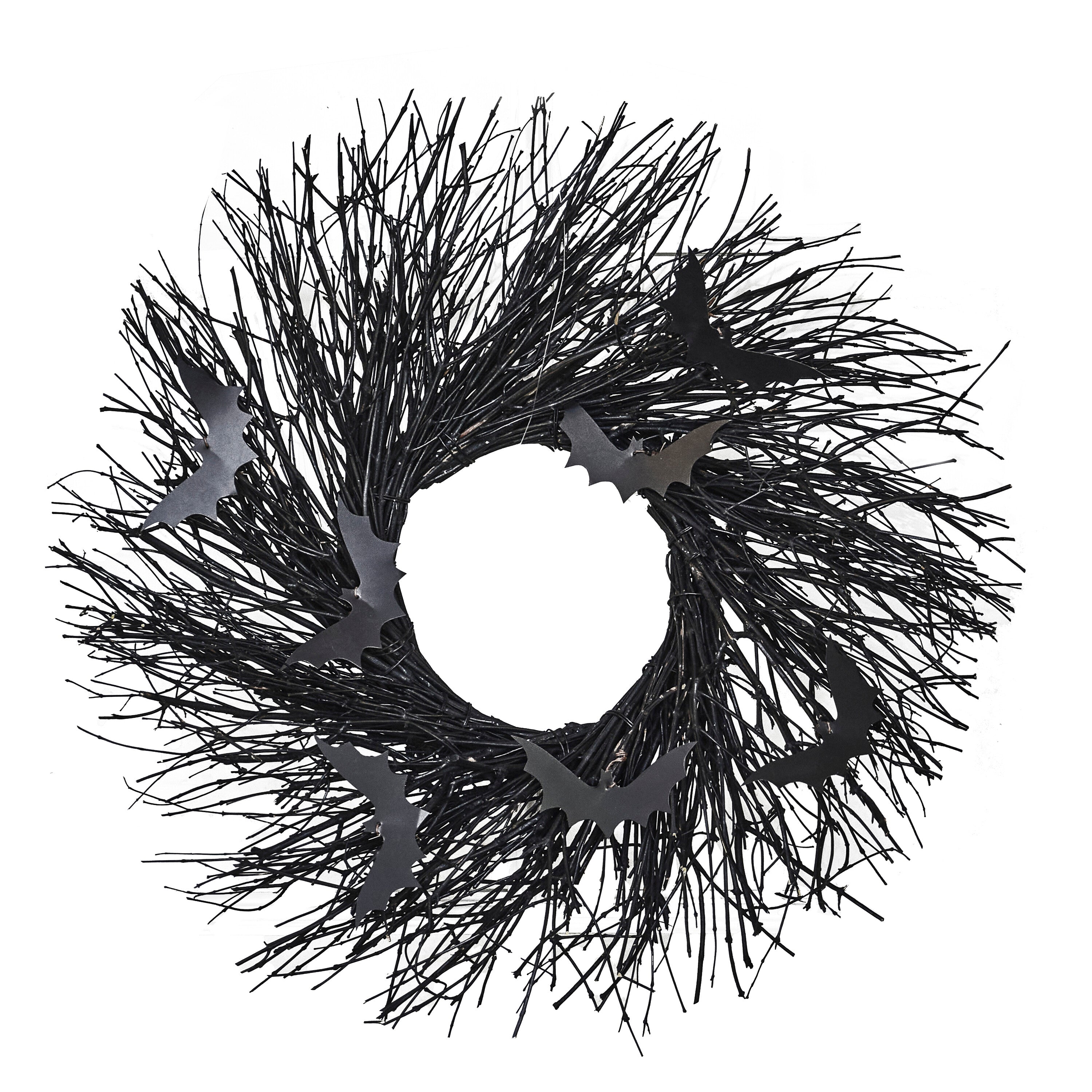 Black Twig Halloween Wreath with Bats