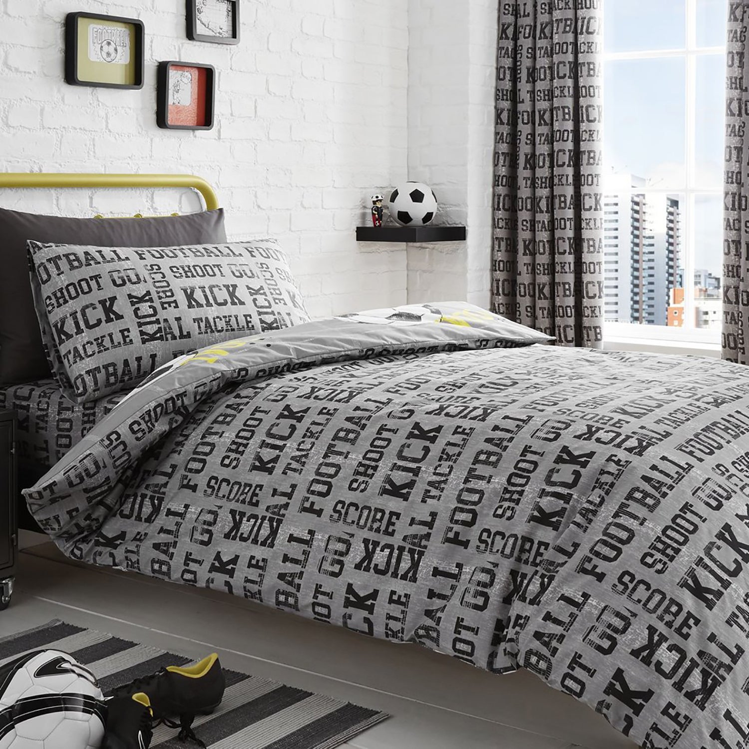 Football Grey Reversible Kids Duvet Set