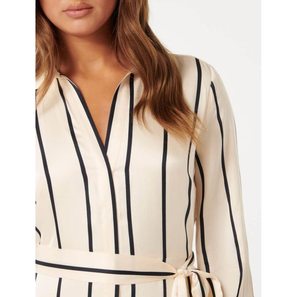 Forever New Janine Satin Shirt Midi - Arbory Stripe - Beales department store