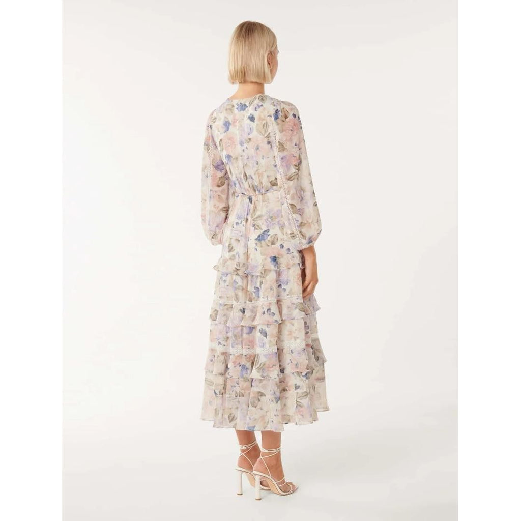 Forever New Locky Trim Detail Midi Dress - Blue Colvin Floral - Beales department store