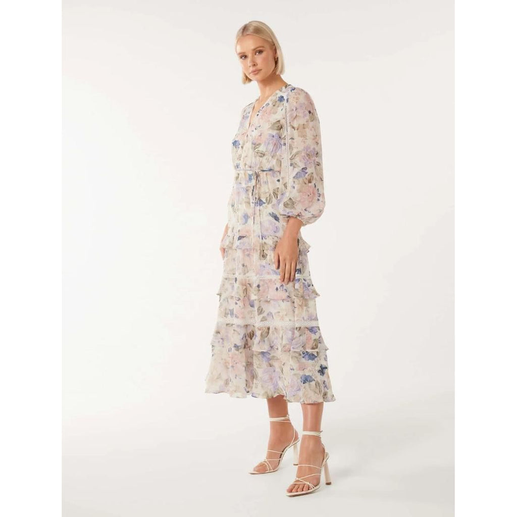 Forever New Locky Trim Detail Midi Dress - Blue Colvin Floral - Beales department store