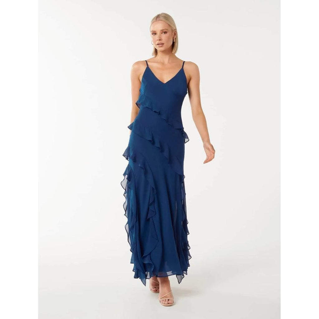 Forever New Poppy Ruffle Gown - Sapphire Blue - Beales department store