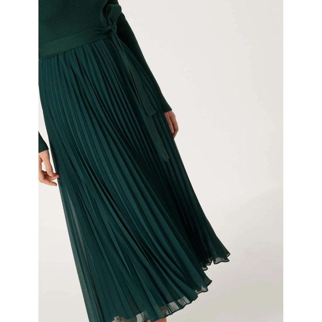 Forever New Posey Mixed Knit Dress - Juniper Green - Beales department store