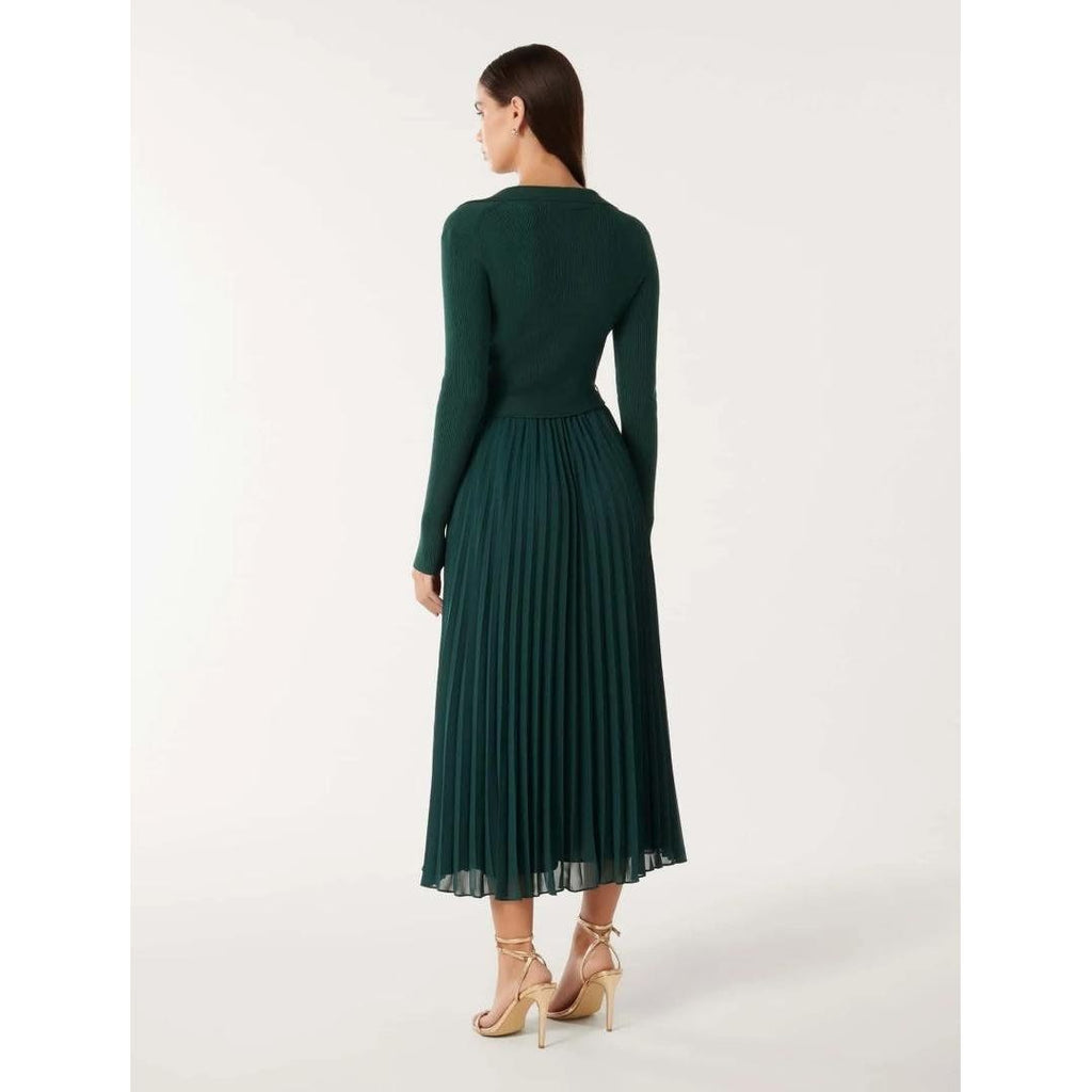 Forever New Posey Mixed Knit Dress - Juniper Green - Beales department store