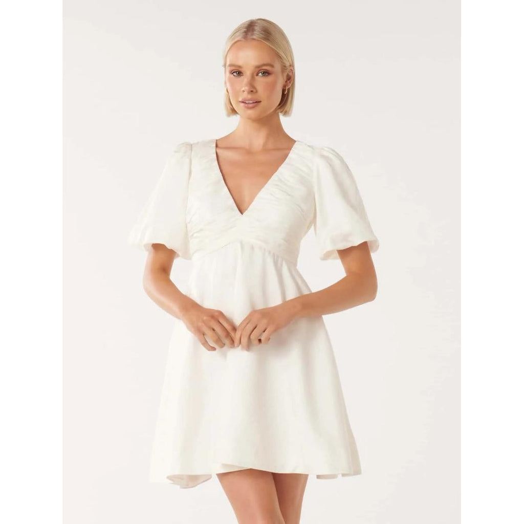 Forever New Raffy V-Neck Mini Dress - Porcelain - Beales department store