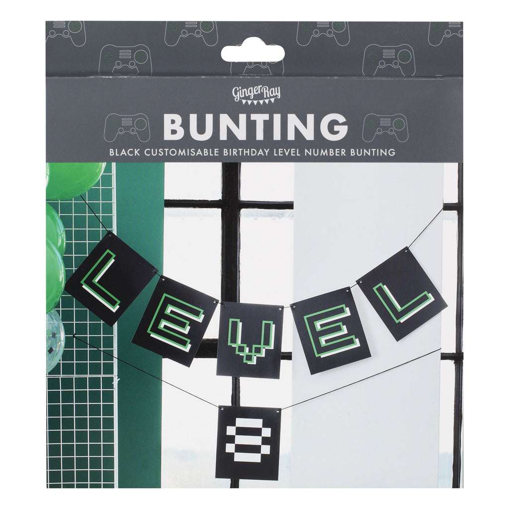 Customisable Age Black and Green Level Up Bunting- 5 Inner Pack