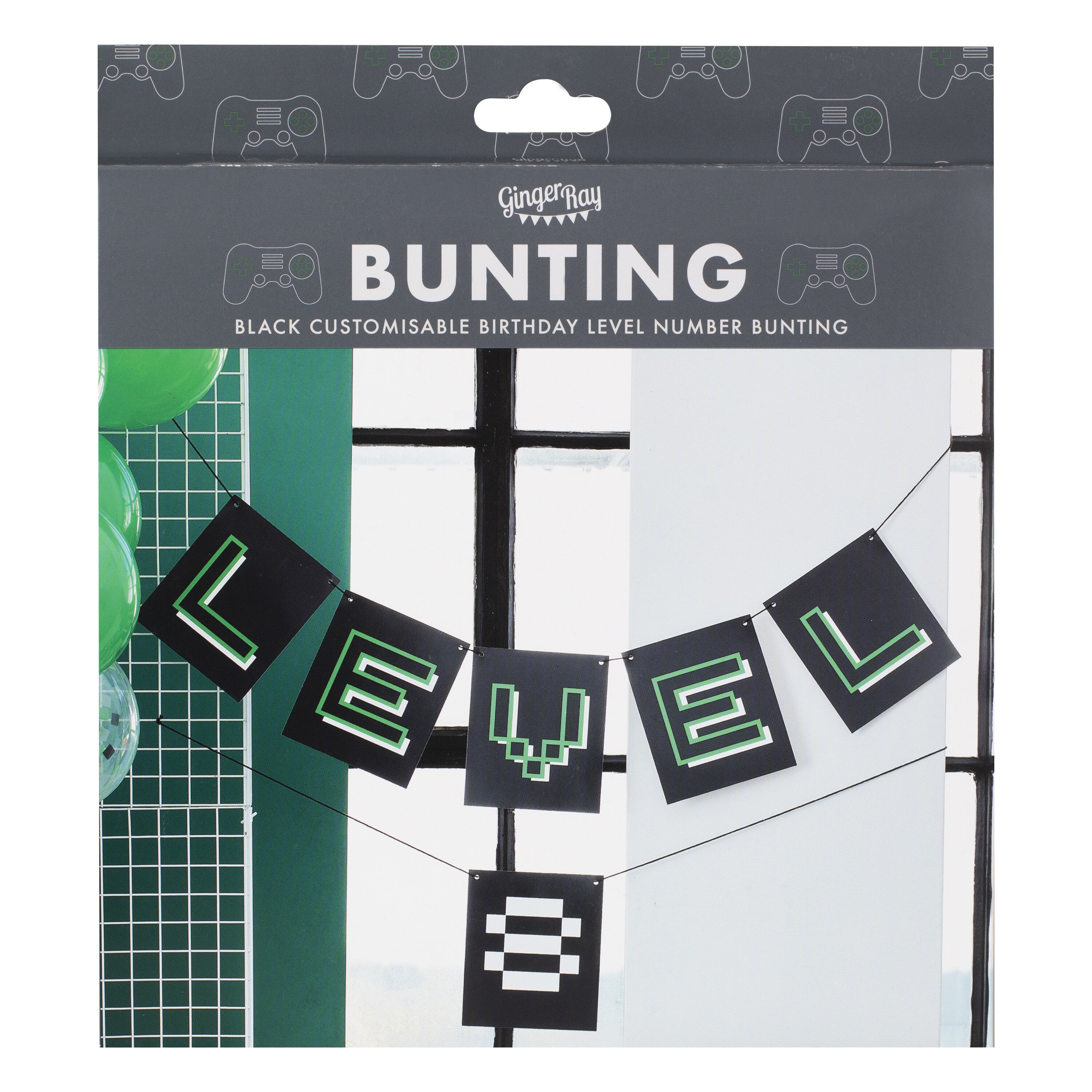 Customisable Age Black and Green Level Up Bunting- 5 Inner Pack