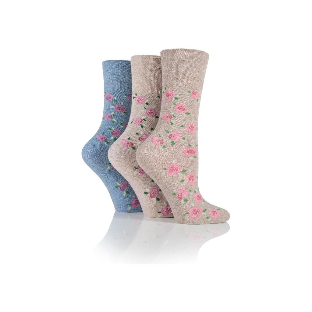 Gentle Grip Ladies 3pr Gentle Grip Patterned Socks - Cubic Rose - Beales department store