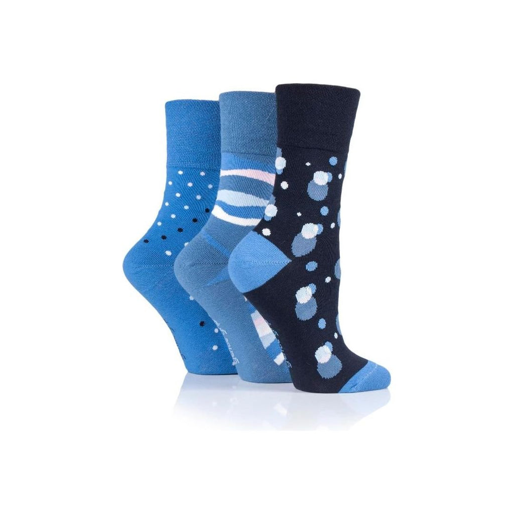 Gentle Grip Ladies 3pr Gentle Grip Patterned Socks - Intarsia Blue - Beales department store