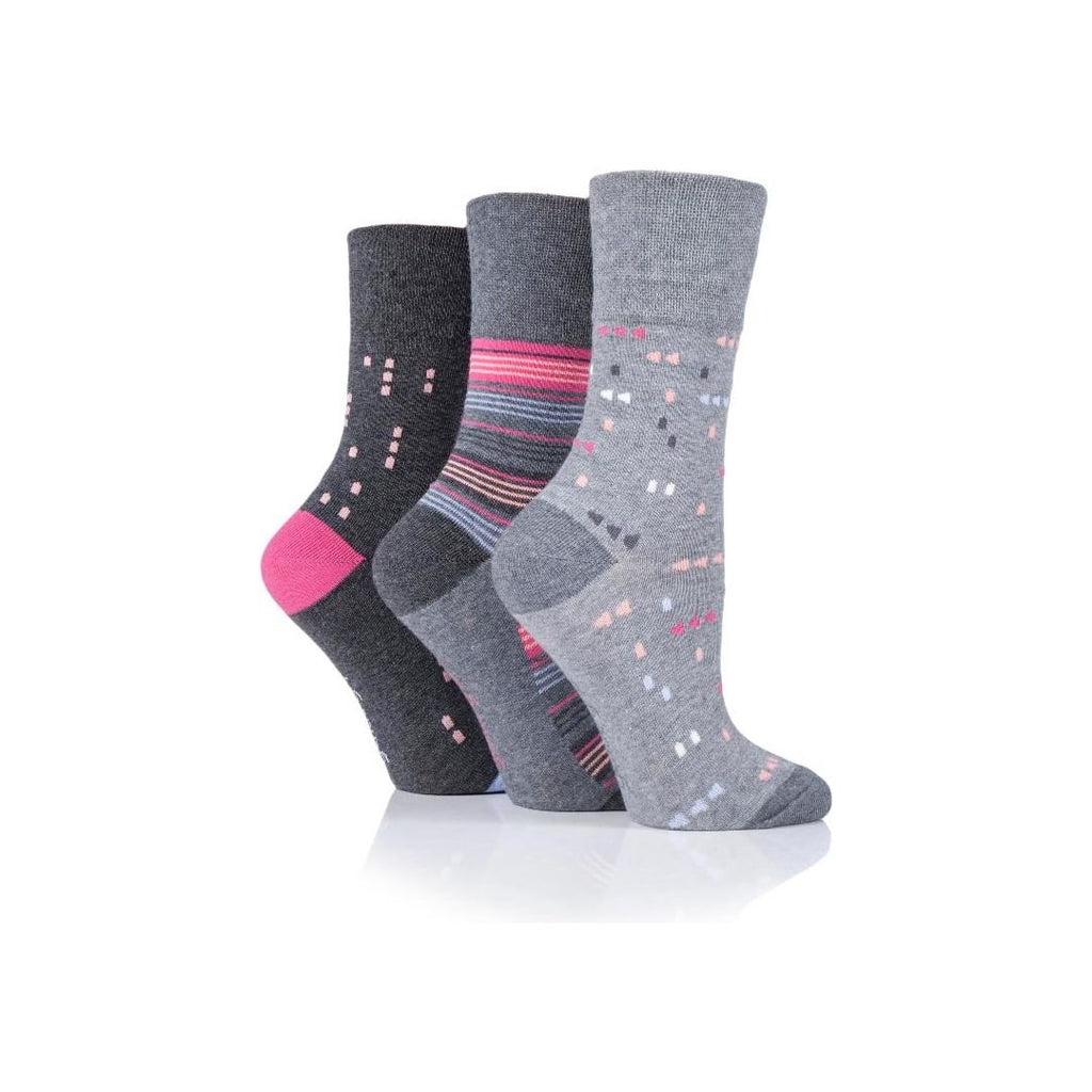 Gentle Grip Ladies 3pr Gentle Grip Patterned Socks - Virtual Grey - Beales department store