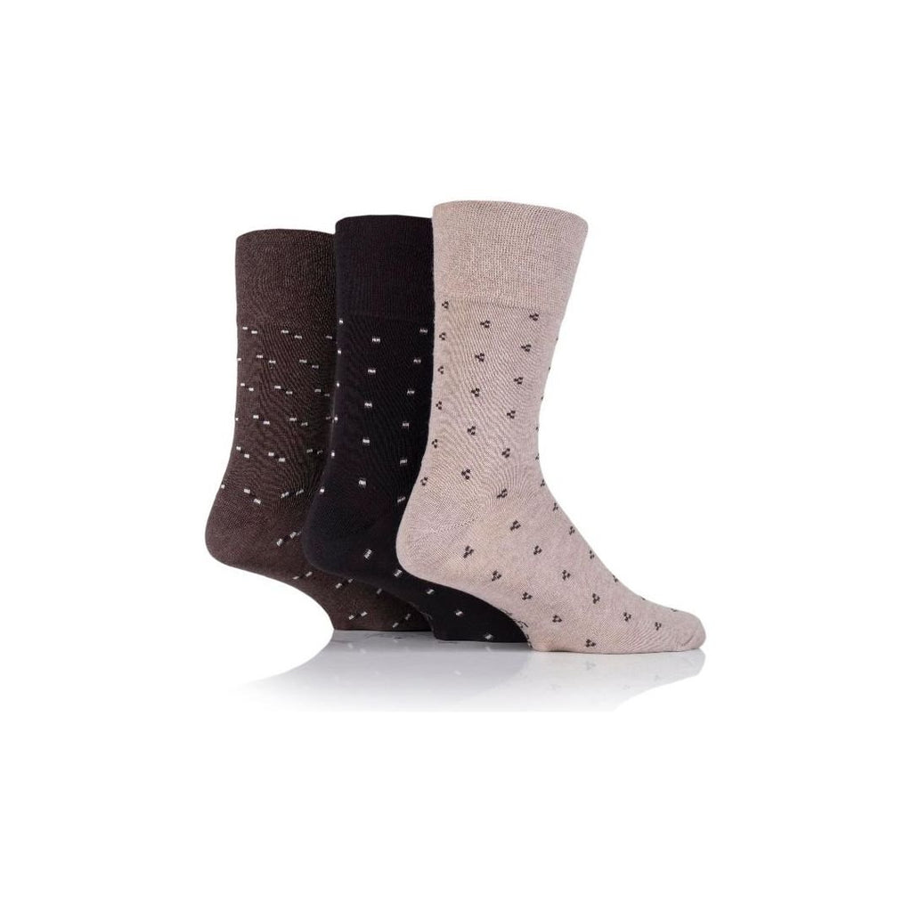Gentle Grip Mens 3pr Gentle Grip Patterned Socks - Micro Square Neutrals - Beales department store