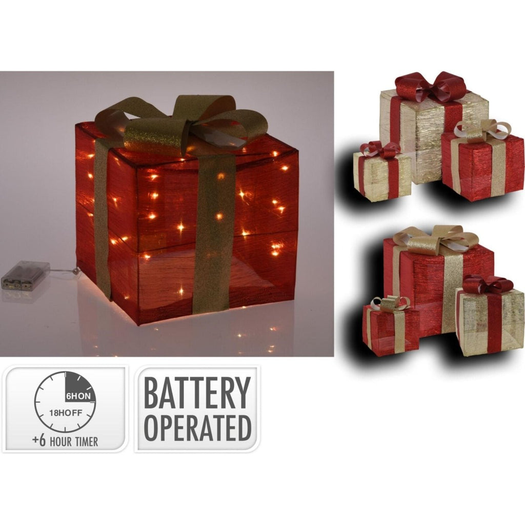 Gift Box With LED Lights 3 Piece Set - Available In 2 Designs - Beales department store