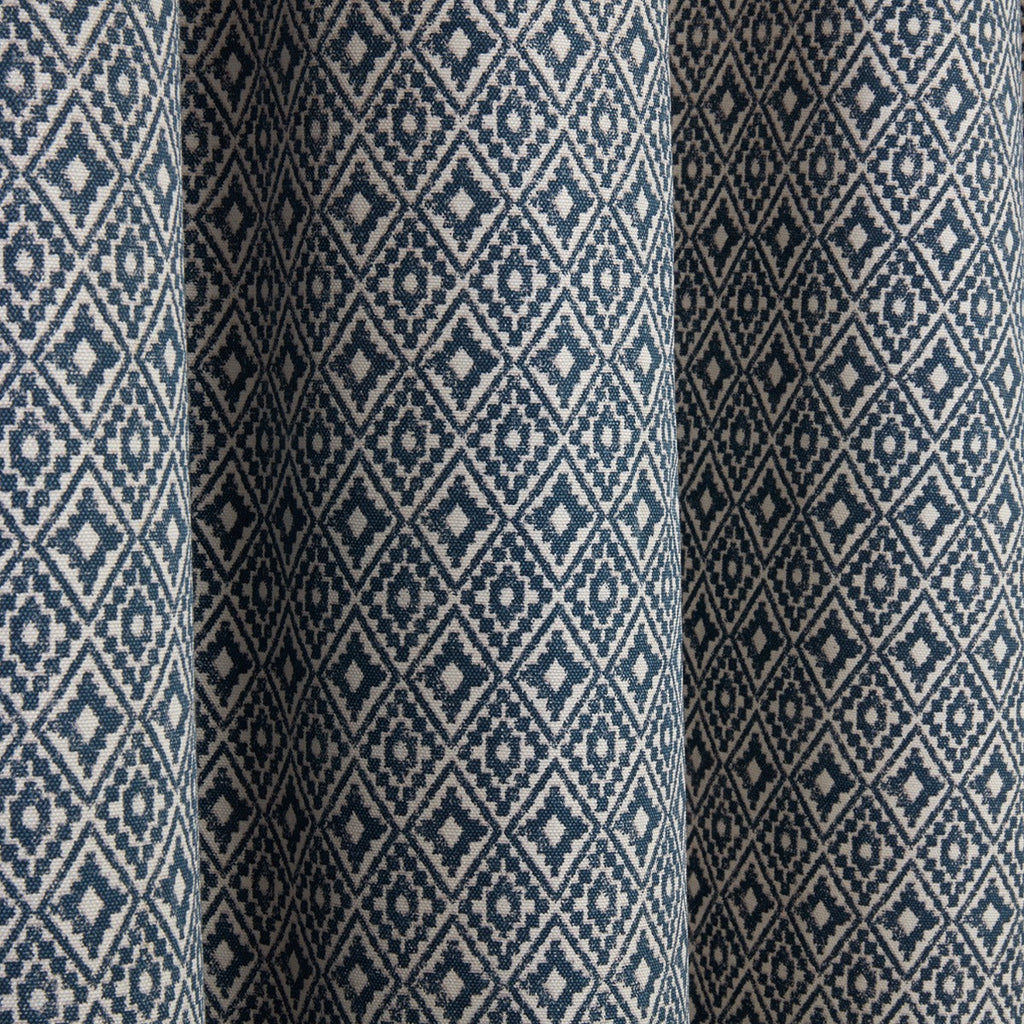 Aztec Navy Blue Pencil Pleat Curtains