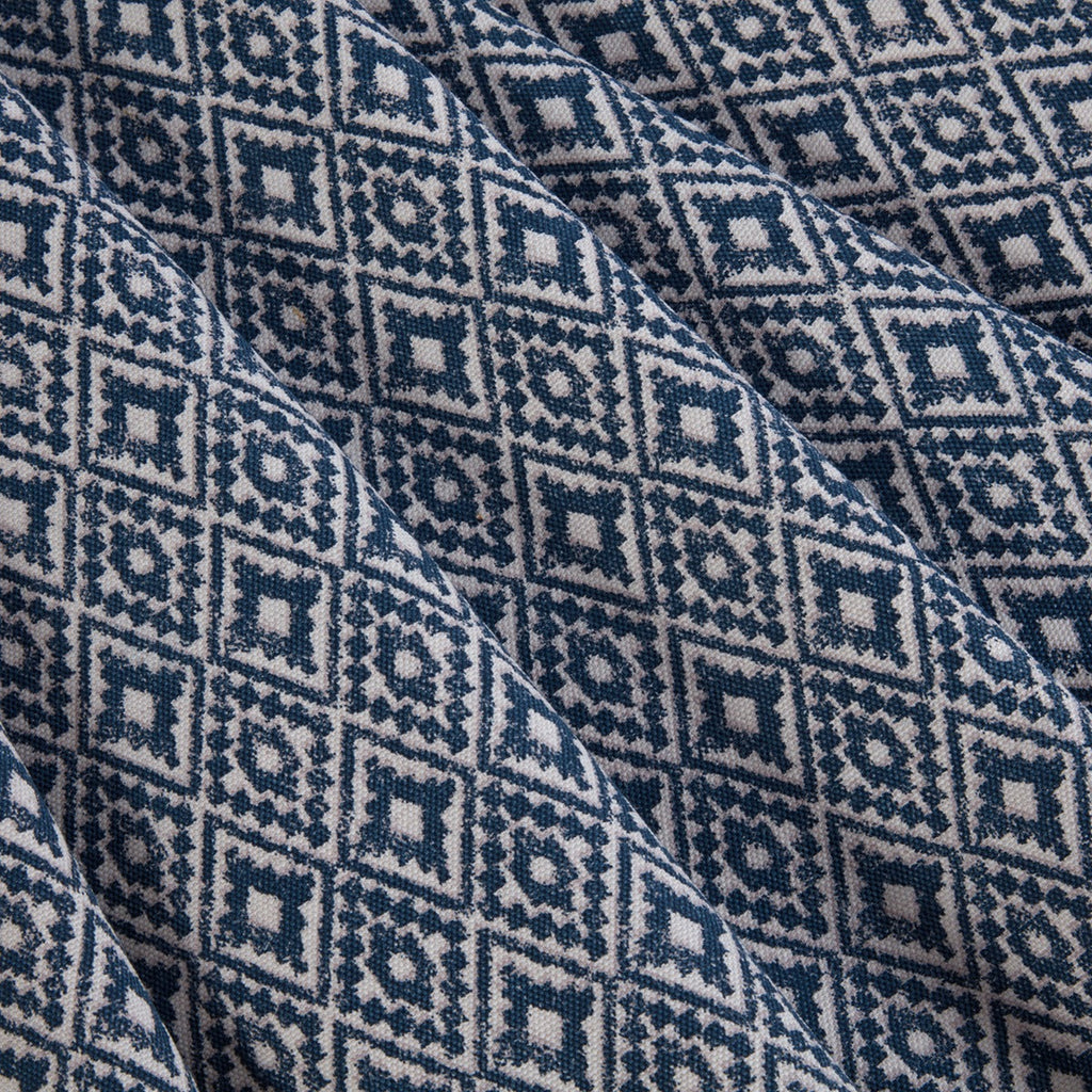Aztec Navy Blue Pencil Pleat Curtains