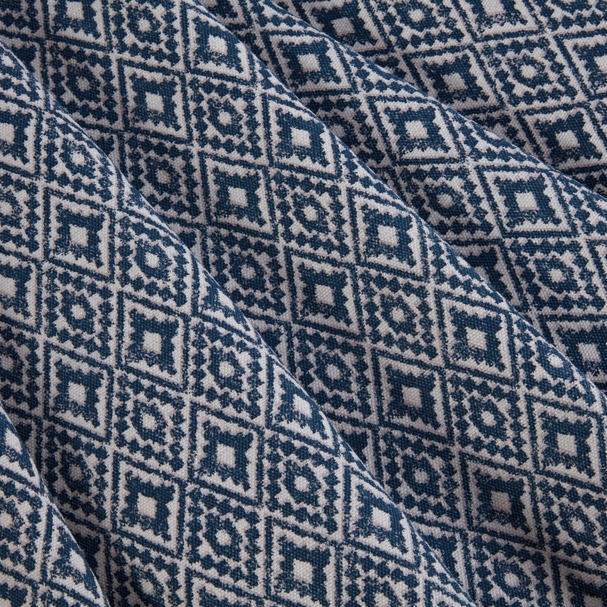 Aztec Navy Blue Pencil Pleat Curtains