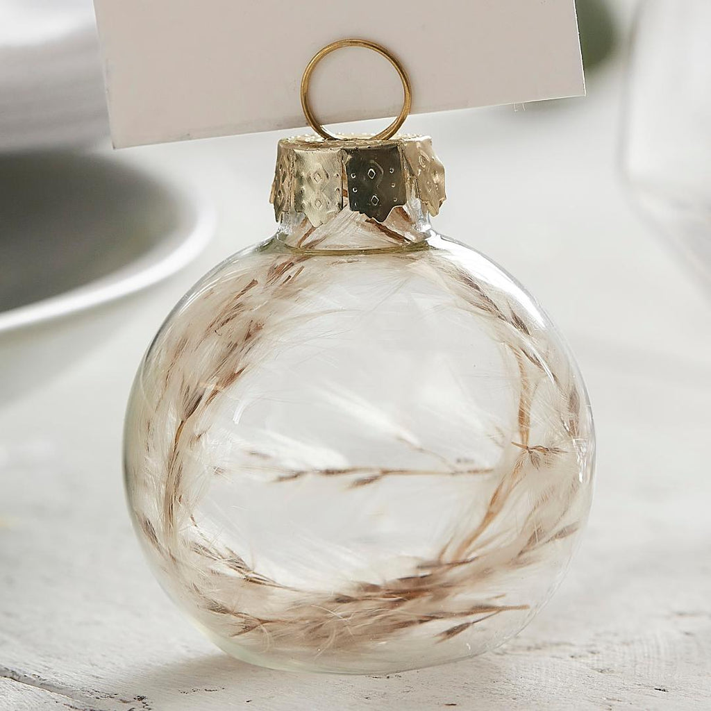 Glass Bauble Christmas Place Card Holders With Pampas Grass - Beales department store