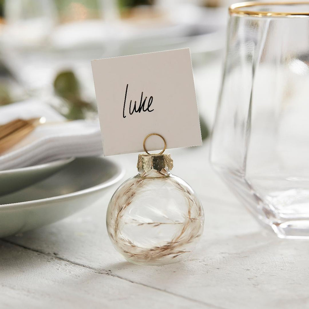 Glass Bauble Christmas Place Card Holders With Pampas Grass - Beales department store