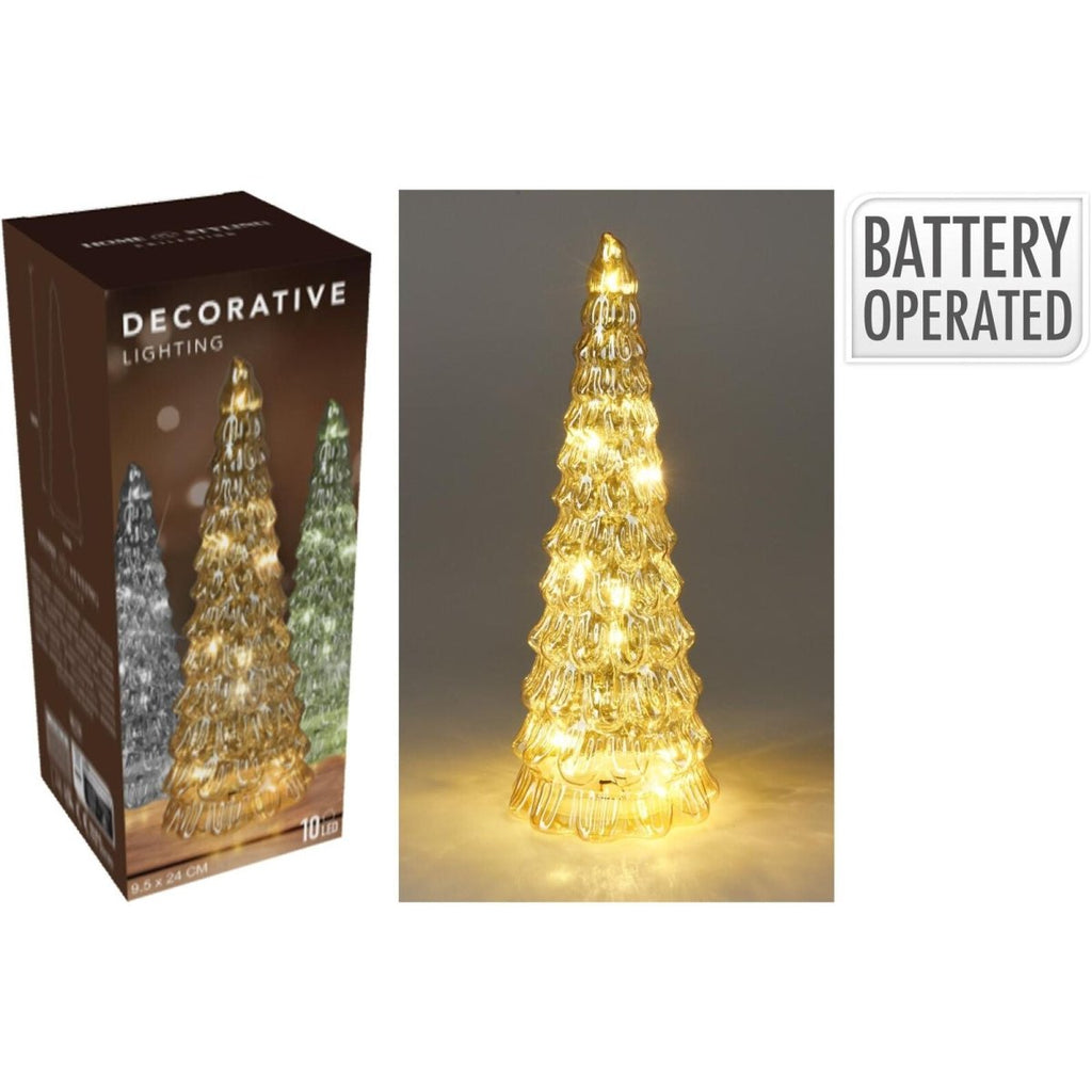 Glass Christmas Tree 24cm With LED Lights Amber Colour - Beales department store