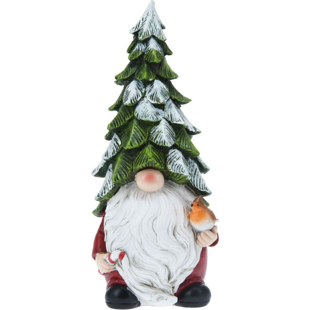 Gnome With Christmas Tree Hat 10x8x20cm Holding Bird - Beales department store