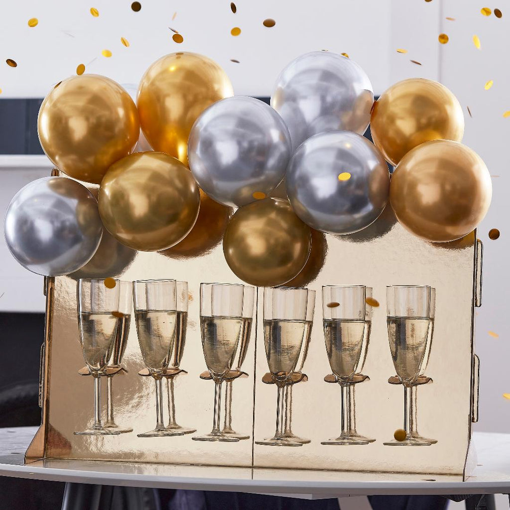 Gold Drinks Stand with Chrome Balloons - Beales department store