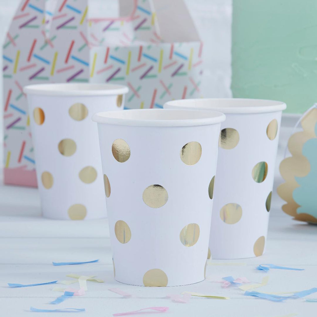 Gold Foiled Polka Dot Paper Cups - Beales department store