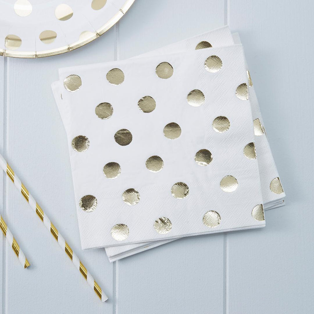 Gold Foiled Polka Dot Party Napkins - Beales department store