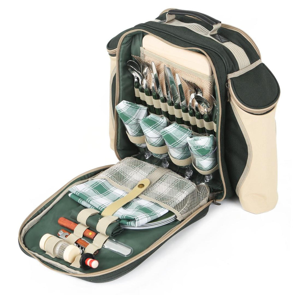 Greenfield Collection Forest Green Deluxe Picnic Hamper Backpack (4 person) - Beales department store