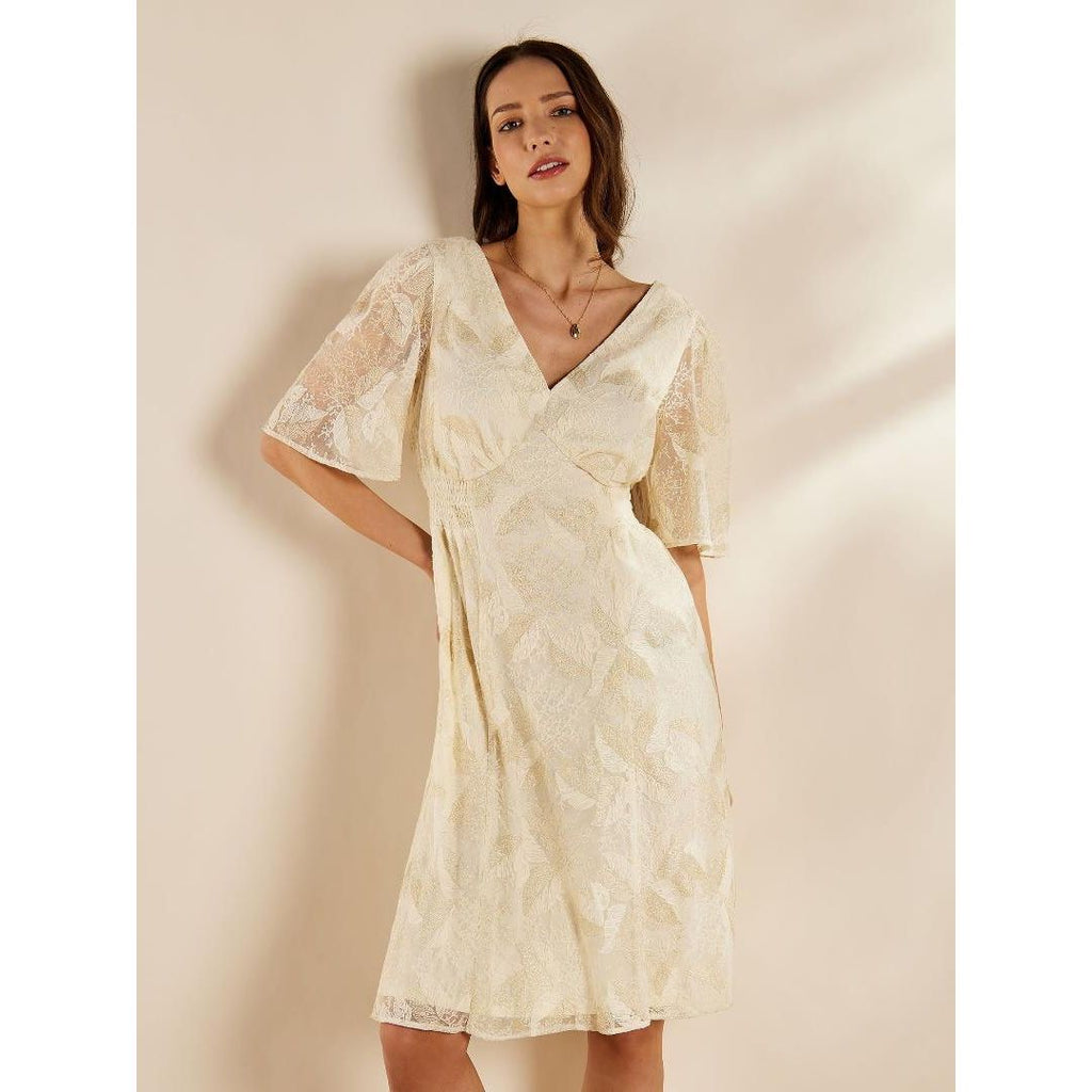 GWD by George Davies Paton Embroidered Dress - Cream/Gold - Beales department store