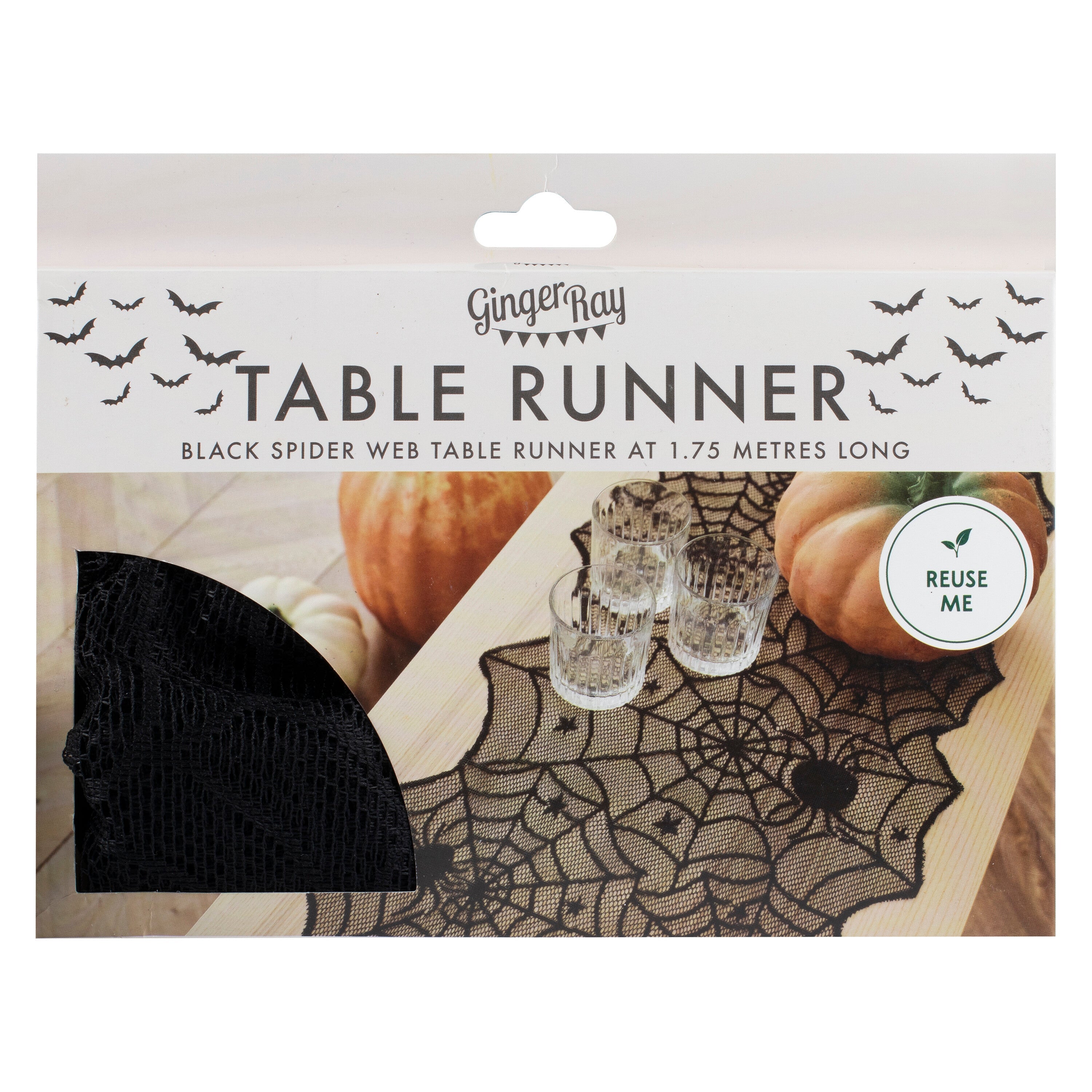 Black Spider Web Halloween Table Runner- 5 Inner Pack