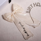 Ivory Embroidered 'Birthday Girl' Hair Bow- 5 Inner Pack