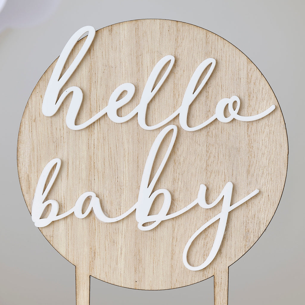 Hello Baby Wood and Acrylic Baby Shower Cake Topper