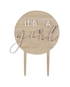 Teddy Bear 'It's a Girl' Wooden Baby Shower Cake Topper - 17.8cm x 12cm