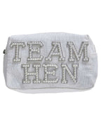 Embellished Pearl 'Team Hen' Makeup Bag - 20cm x 12cm