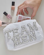 Embellished Pearl 'Team Hen' Makeup Bag - 20cm x 12cm