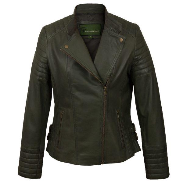 Hide Park Emma Women’s Green Leather Biker Jacket - Beales department store