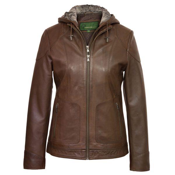 Hide Park Heidi Women’s Brown Hooded Leather Jacket - Beales department store