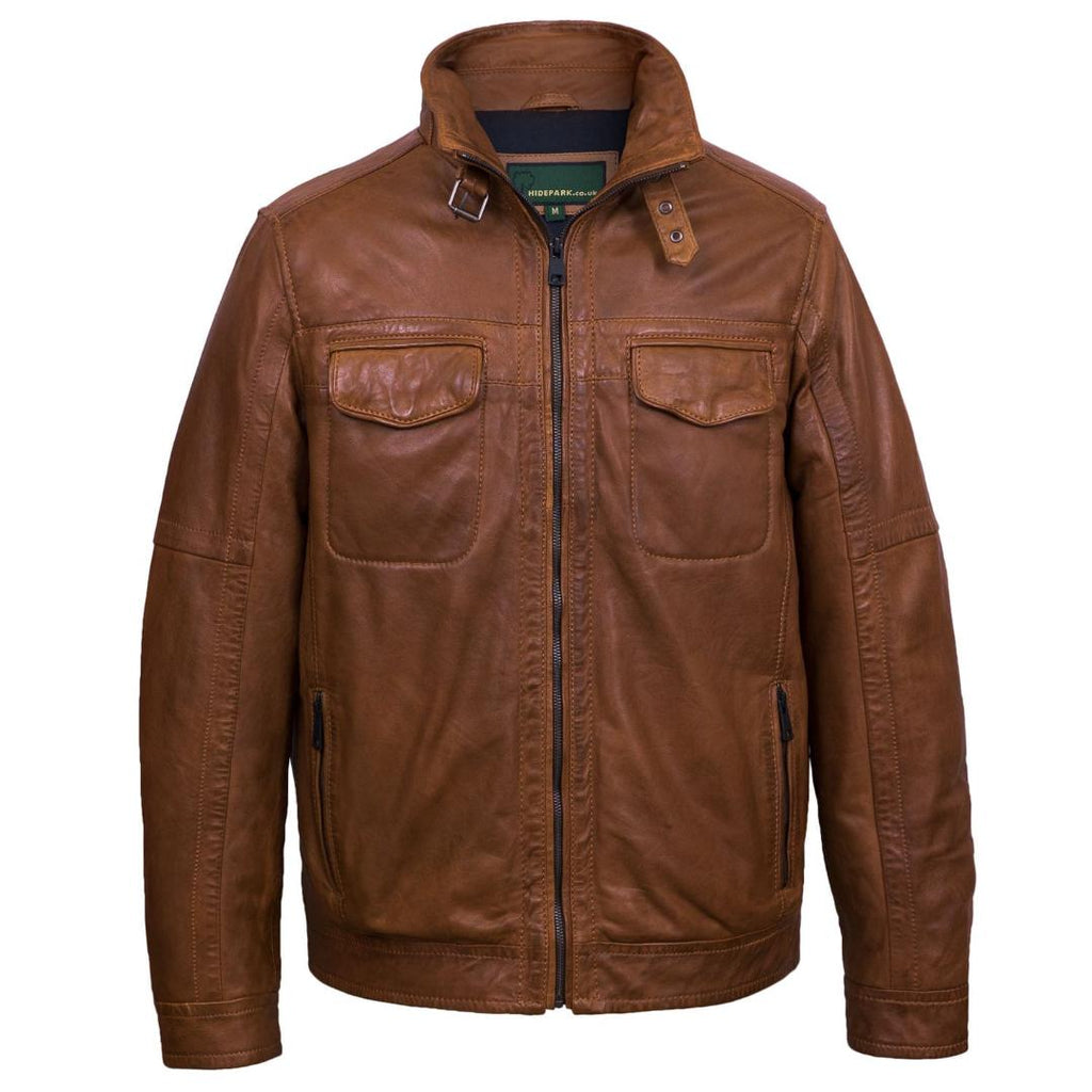 Hide Park Jake Men’s Tan Leather Jacket - Beales department store