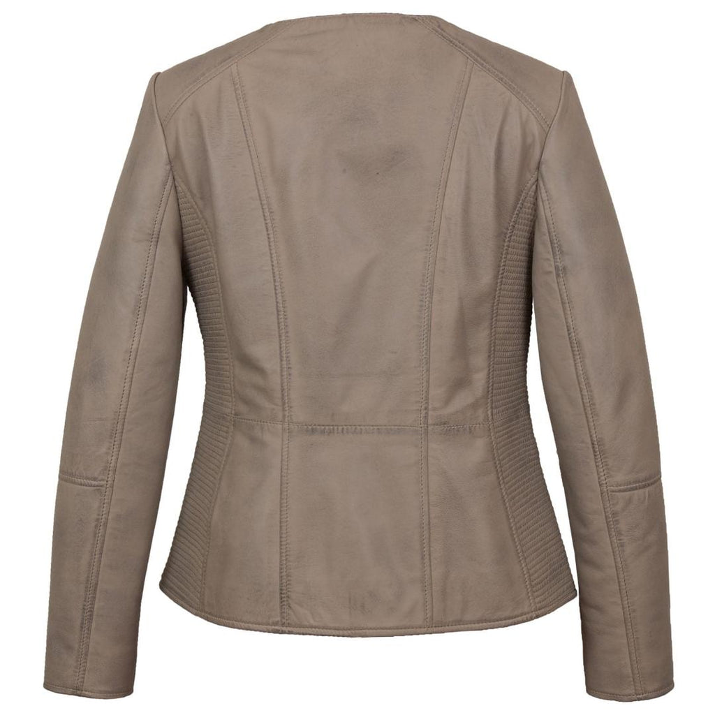 Hide Park Meghan Collarless Leather Jacket Light Grey - Beales department store