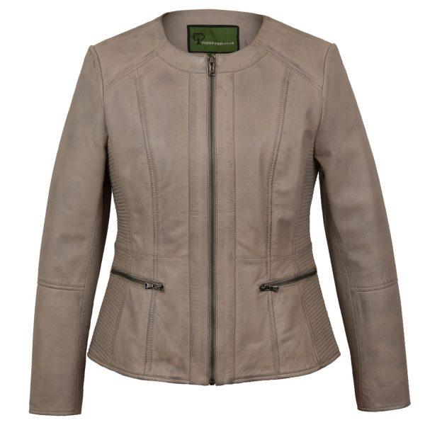 Hide Park Meghan Collarless Leather Jacket Light Grey - Beales department store