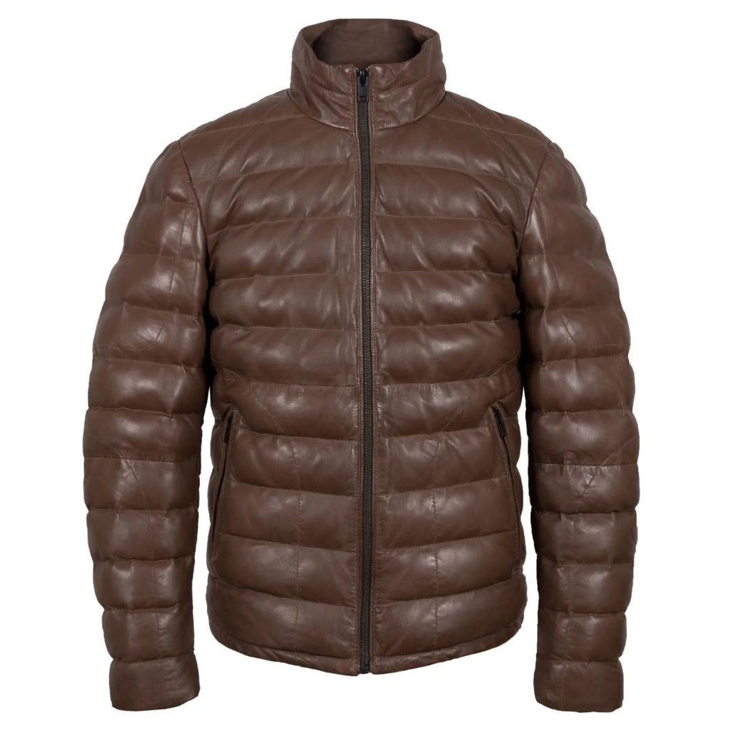 Hide Park Palmer Men's Brown Funnel Leather Jacket - Beales department store