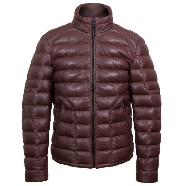 Hide Park Palmer Men’s Burgundy Funnel Leather Jacket - Beales department store