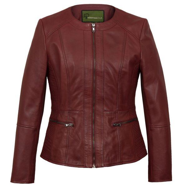 Hidepark Meghan: Collarless Leather Jacket Berry - Beales department store