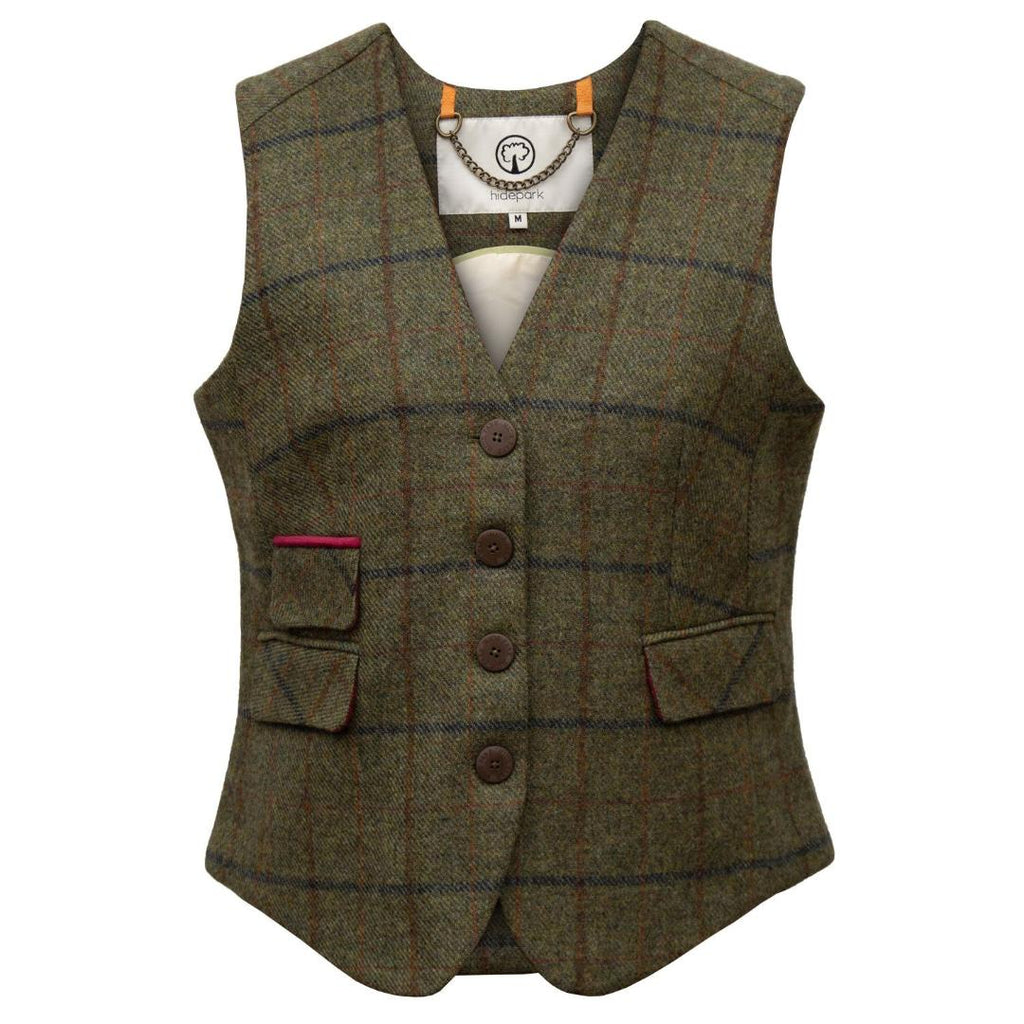 Hidepark Rose Ladies Tweed Waistcoat - Olive & Tan - Beales department store