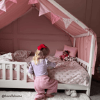 Kids Montessori White Wooden House Bed