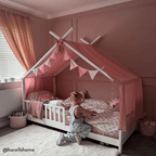 Kids Montessori White Wooden House Bed