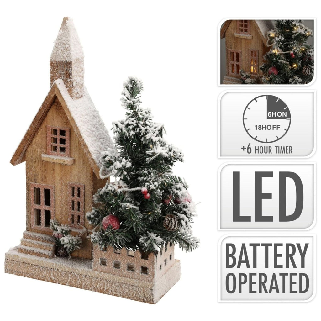 House With Christmas Tree LED Lights 44cm - Beales department store