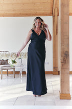 Black Satin Twist Back Maxi Dress
