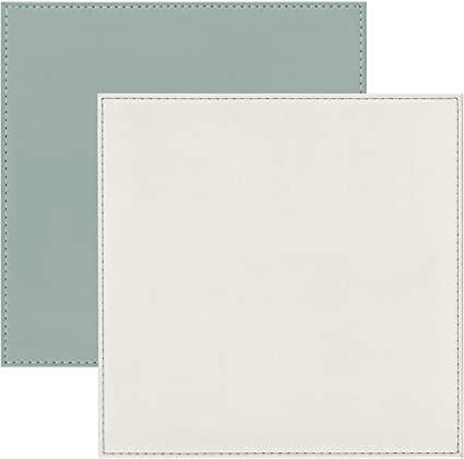 iStyle Faux Leather Stitch Reversible Stone & Duck Egg Square Placemats - Set Of 4 - Beales department store